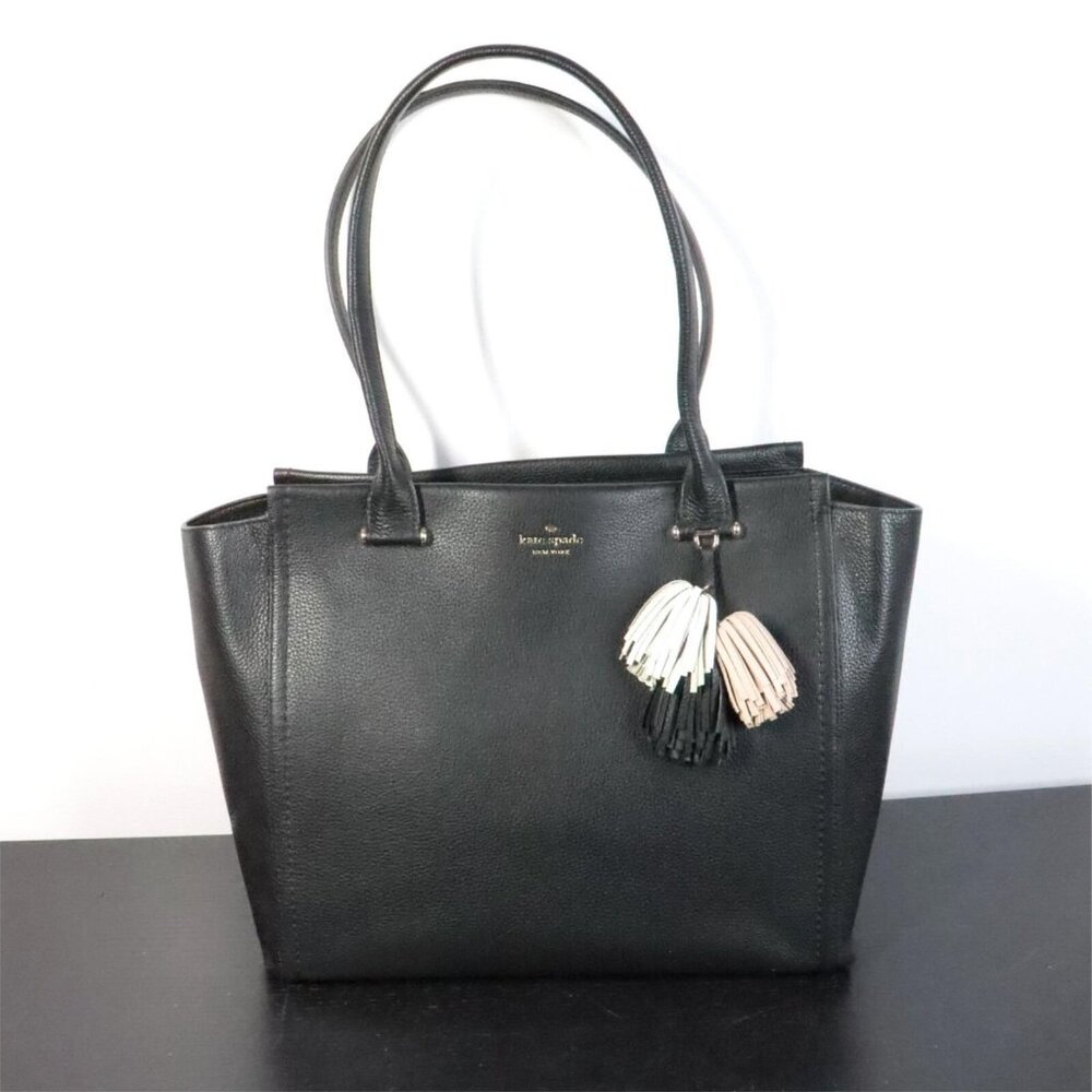Kate Spade Palmer Drive Malika Black Pebbled Leather Shoulder Tote Bag w/ Tassel